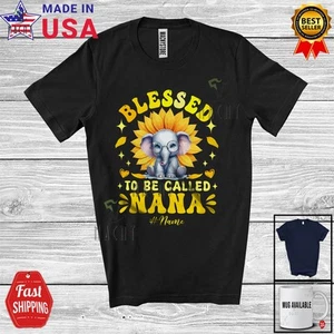 Blessed To Be Called Nana; Mother's Day Custom Name Elephant Sunflower T-Shirt - Picture 1 of 7