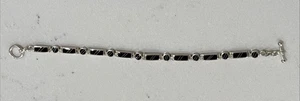Southwest Vintage Signed ASC Sterling Silver 925 Inlaid Black Onyx Bracelet-7.2" - Picture 1 of 11