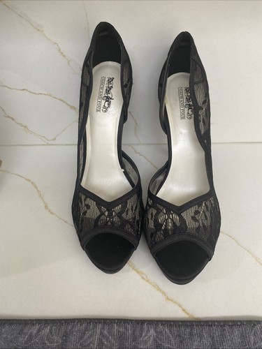 Scarpe Coach And Four nere in pizzo aperto punta aperta con tacco a spillo sexy taglia 9 5