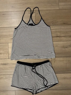 JUEGO DE PIJAMA SIN MANGAS Y PANTALONES CORTOS JCREW PARA MUJER Salón Blanco Azul Marino Rayas J.crew S Pequeño Foto 1 de 4
