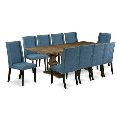 East West Furniture Wood Table and 10 Mineral Blue Chair in Distressed Jacobean - Image 1 of 4
