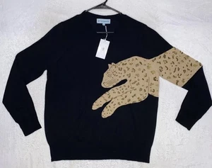 Tuckernuck Wool Cashmere Womens Large Black Cheetah Sweater Rare! NWT - Picture 1 of 8
