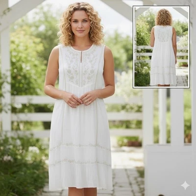 J Jill 白色亚麻刺绣长裙 4X 全新带标签 — 第 1/4 张图片