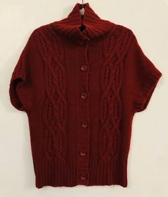 Lauren Hansen Sweater Women S Red Wool Blend Cable Knit Button Short Sleeve - Image 1 of 4
