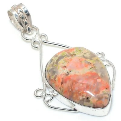 Unakit Edelstein Handarbeit 925 Sterlingsilber Antikschmuck Anhänger 2,36" A144 - Bild 1 von 4