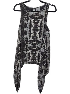 H&M Divided womens Sz 2 Black Gray asymmetric hem sheer sleeveless top Chiffon - Picture 1 of 10
