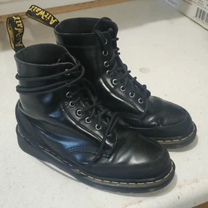 Doc Martens stivali pelle neri donna 9 uomo grunge goth punk lacci lunghi - Foto 1 di 9