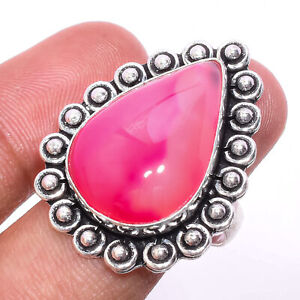 Pink Lace Agate Gemstone 925 Sterling Silver Jewelry Ring Size 8