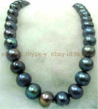 RARE TAHITIAN 12-13MM SOUTH SEA BLACK GREEN PEARL NECKLACE 14-36 INCH 14K GOLD