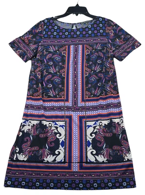 Платье Adrianna Papell женское размер средний многоцветный пейсли короткий рукав эластичное - Изображение 1 из 4