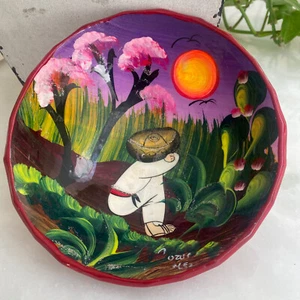Charming Handmade Mexican Folk Art Colorful 3 legged Ceramic Bowl Signed - Picture 1 of 5