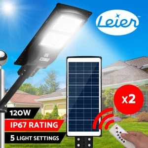Leier 2x 120W LED Solar Light Lights Street Flood Motion Sensor Outdoor Garden - Picture 1 of 11