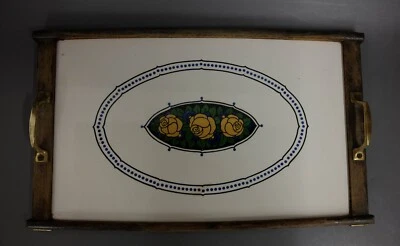 Tablett mit Griffe Jugendstil Wächtersbach Rosen Dekor 42 x 24,5 cm - Bild 1 von 4