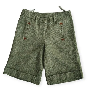 Edith & Ella 1922 Vintage Line Green Herringbone Tweed Chino Shorts - Size M - Picture 1 of 5