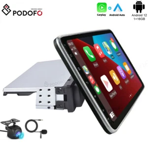 Single 1Din Rotatable 10.1" Android 12 Carplay Car GPS Stereo Radio BT Head Unit - Picture 1 of 18