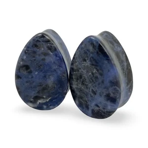 Pair of Sodalite Stone Teardrop Plugs set ear gauges PICK SIZE - Picture 1 of 5