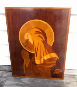 Arte de pared de marquetería Virgen María Halo Incrustación Madera Religioso Mosaico Virgen Oración - Imagen 1 de 12