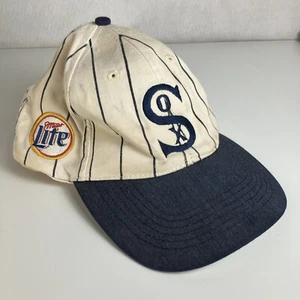Vintage Chicago White Sox Snapback Hat Cap Miller Lite Pinstripes Throwback - Picture 1 of 9