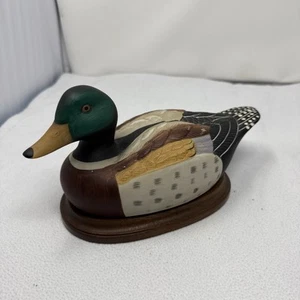 Vintage Mallard Duck Ceramic Hand Painted w/ wood base collectible figurine - Picture 1 of 10