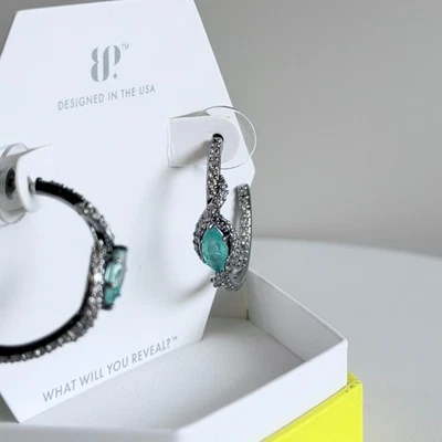 Bomb Party Hoop Earrings "Clouds Kept Their Secrets" Aqua Chalcedony on Hematite - Image 1 of 4