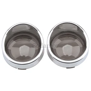 4pcs Smoke Turn Signal Light Lens Cover w/Chrome Bezel Visor For Harley Softail - Picture 1 of 20