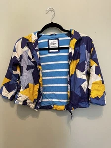 Mini Boden Size 3-4 Lined Zip Up Jacket With Hood Star Pattern Blue Yellow - Picture 1 of 6