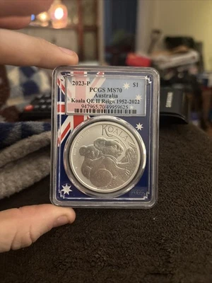 Australia 2023 1 oz plata koala graduación profesional MS70 - marco de fotos bandera  Foto 1 de 3