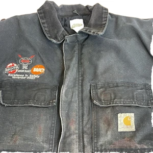 VTG Carhartt Jacket UCO3 BLK Mens Distressed Quilted Duck Size 44 Reg Union-Made - Picture 1 of 15