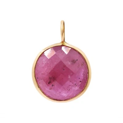 18k Solid Yellow Gold Natural Round Cut Ruby Bezel Set Pendant Handmade Jewelry - Image 1 of 3