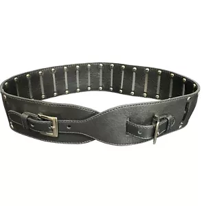 Cinturón ancho de cuero Be & D para mujer talla M negro con tachuelas recortes hebilla doble - Imagen 1 de 6