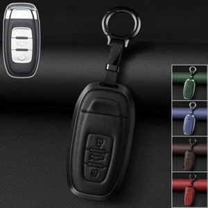 Zinc Alloy Leather Car Key Case Cover For Audi RS R8 Q3 Q5 Q7 S8 A3 A4 A5 A6 A7 - Picture 1 of 23