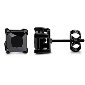 4 Ct Princess Cut Black Diamond Studs In Black Rhodium Finish ! Christmas Sale - Picture 1 of 3