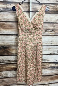 Talbots Size 2 SHEATH DRESS Pink Green V Neck Lined Floral Waist Tie New - Picture 1 of 12
