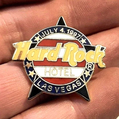Vintage Hard Rock Hotel Las Vegas 1 1/4" Metal Pinback July 4 1997 - Image 1 of 2
