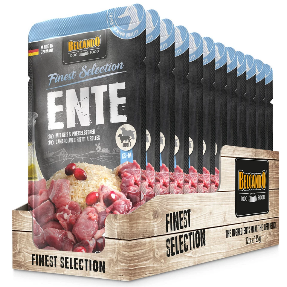 12 x 125 g Belcando Ente mit Reis & Preiselbeeren Nassfutter Hund Duck - Bild 1 von 1