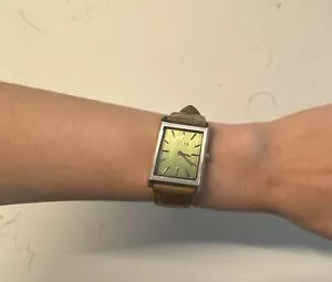 Breda Virgil Tank Watch Unisex 26mm Silver Tone Tank Green Dial New Battery b1 - Picture 1 of 9