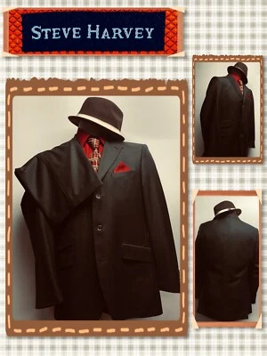 TRAJE STEVE HARVEY Prince 42L Marrón Rayas Plisado Puños 38x28 Pantalones 978147 Foto 1 de 4
