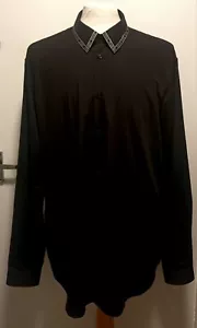 Camicia nera da uomo Versace con logo colletto border taglia 43 XL - Foto 1 di 8