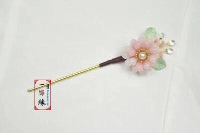 Pin de pelo asiático chino dorado planta suculenta cristal rosa palo hecho a mano Foto 1 de 4