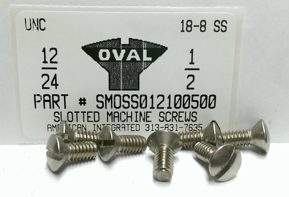 AMERICANINTEGRATEDSUPPLY.COM #12-24x1/2 Oval Head Slotted Machine Screws Stainless Steel (12)