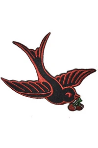 Cherry Swallow retro Schwalben Kirschen rockabilly Patch Aufnäher - Picture 1 of 1