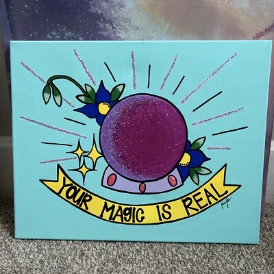 Original Kayla Braden “Believe” Acrylic Crystal Ball Painting on Canvas - Image 1 of 4