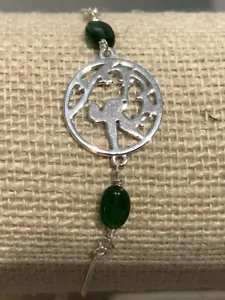 925 Silver Chain Bracelet with a Central Hummingbird Connector & Diopside Beads - Picture 1 of 7