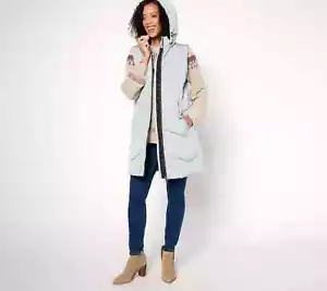 Nuage Quilted Puffer Vest Removable Hood Quarry Blue,Petite Medium A662022 - Picture 1 of 1