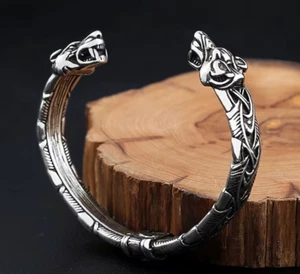 316L EDELSTAHL *** Wikinger Armband Armreif Armspange keltisch Fenrir Wolf - Bild 1 von 8