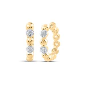 10K Yellow Gold Womens Round Diamond Hoop Earrings 1/10 Cttw - Picture 1 of 2