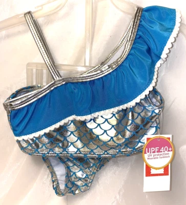 Kidgets Baby Toddler Ruffle Tankini Silver Blue Mermaid Size 18 Month B8*O - Image 1 of 4