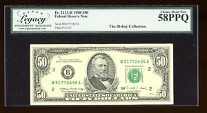 DBR 1988 $50 FRN New York Fr. 2123-B Legacy 58 PPQ Serial B91772635A - Picture 1 of 2