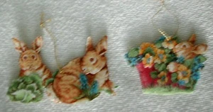 UNIQUE Vintage 2 Piece Fabric EASTER  BUNNY Handmade Spring Ornaments EUC - Picture 1 of 3