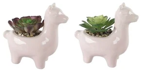 Flora Bunda Artificial Plant in Cute 5 in White llama Novelty Planter, Set of 2 - Picture 1 of 12